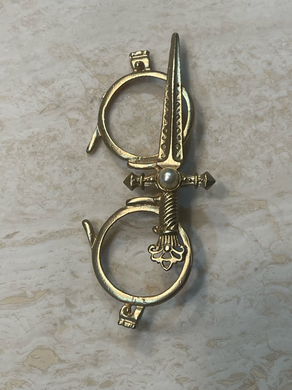 Brass Finish Decorative Wall Hook with Sword Accent - Gold
